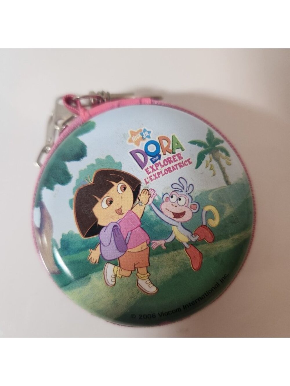 Vintage 2006 Dora the Explorer Boots Coin Purse Keychain Small Round Zip Case